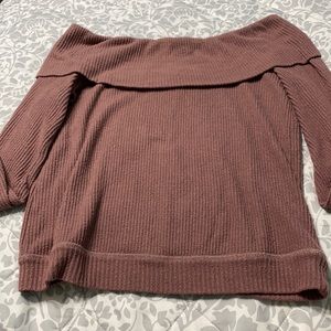 muted purple/pink off the shoulder sweater